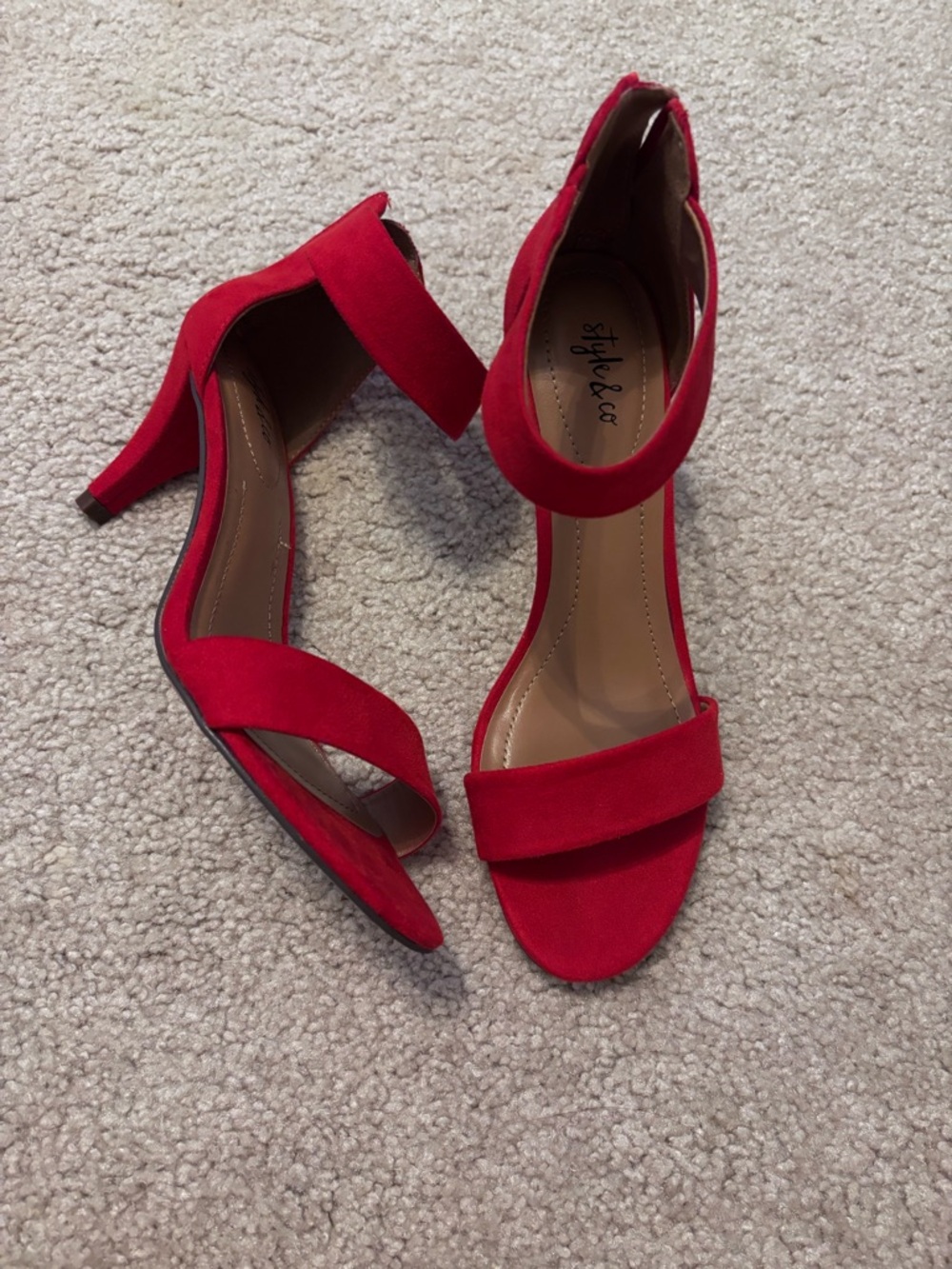 Style & Co. Bright Red Open-Toe Ankle-Strap Heels